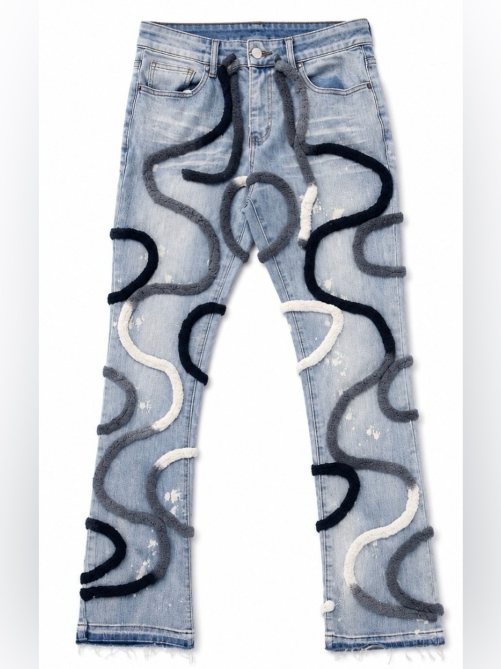 Reelistik NYC Size 32 Stacked Rope Appliqué Flare Jeans